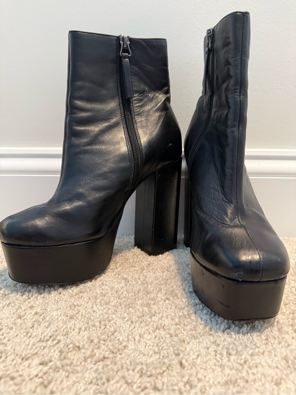 Vintage Topshop Black Leather Y2K Platform Boots 38 US 7.5